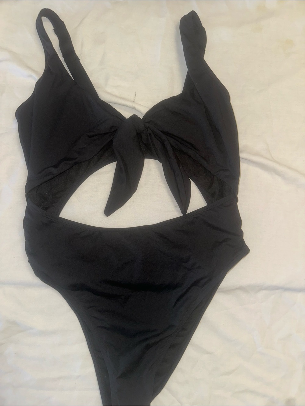 Mono B Black One-Piece Swimsuit with Front Tie Cutout